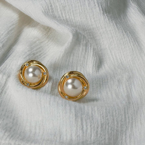 Vintage Pearl Diamond Rounds Stud Earrings Detail 1 | Chickalaka
