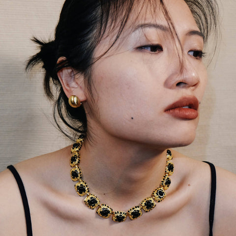 Vintage Gold Eaged, With Black Stone Luxurious Necklace - Chickalaka