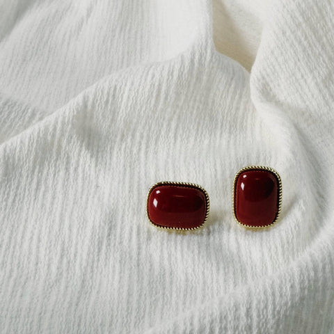 Antique Golden Edge Ruby Stud Earrings Detail 1 | Chickalaka