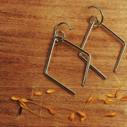 Geometric Gold Rhombic Drop Earrings detail 1 | Chickalaka