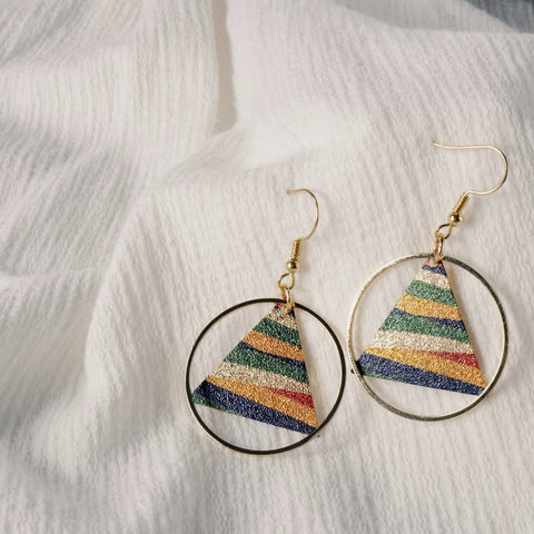 Colorful Circle Triangular Vacationing Earrings - Chickalaka Detail 3