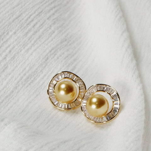 Crystal Annulus Golden Pearl Earrings - Chickalaka Detail 1