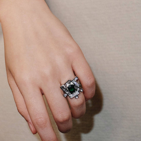 Crystal Light Luxurious Open Ring, Emerald Adorned - Chickalaka