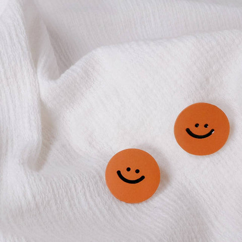 Orange Smiley Face Earrings Detail 1