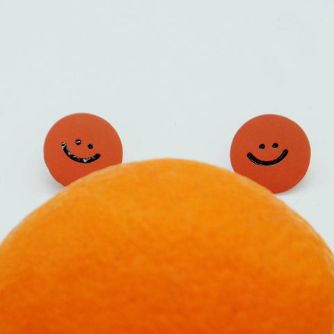 Cute Smiley Face, Orange Clay Earring Stud - Chickalaka