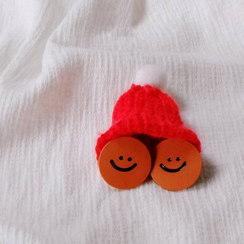 Cute Smiley Face, Orange Clay Earring Stud - Chickalaka