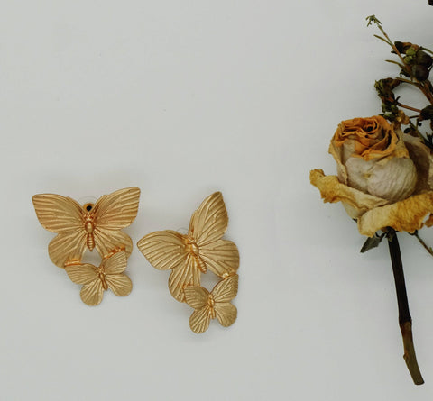 Double Exaggerated Butterflies, With Plated 18K Gold Earrings - Chickalaka