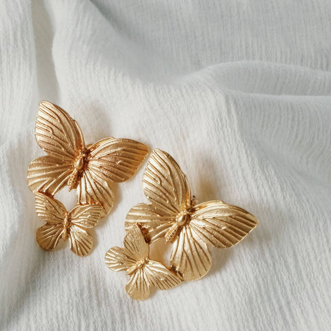 Double Exaggerated Butterflies, With Plated 18K Gold Earrings - Chickalaka