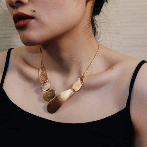 Gold Interconnected, Large Ellipse Piece Pendant Punk Necklace - Chickalaka