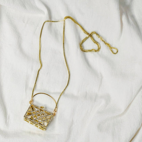 Golden Diamond Crossed Micro Chain Bag Detail 1 | Chickalaka