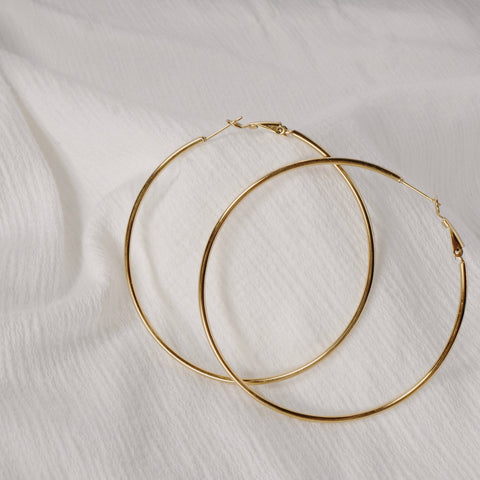 Gold Plated, Extra Large Hoop, Simple Casual Earrings - Chickalaka