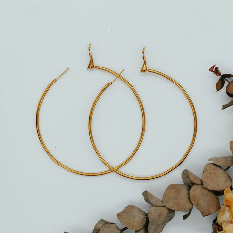 Gold Plated, Extra Large Hoop, Simple Casual Earrings - Chickalaka