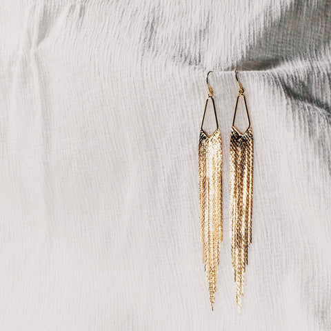 Elegant Golden Tassel Drop Earrings Detail 1 | Chickalaka