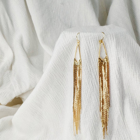 Elegant Golden Tassel Drop Earrings Detail 3 | Chickalaka