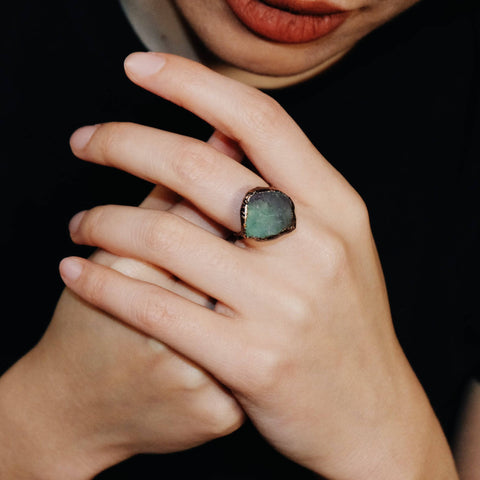 Nature Rough Stone Inlaid, Adjustable Ring - Chickalaka