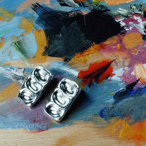 Pea-Like, Uneven Sculpted Carved Silver Plated Rectangular Earrings - Chickalaka