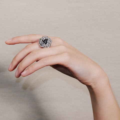 Silver Rose Statement Ring Detail 6 | Chickalaka