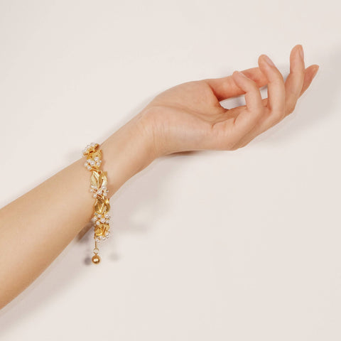 Vintage, Trifari Gold Osmanthus Flower Design, With Mini Pearls Bracelet - Chickalaka