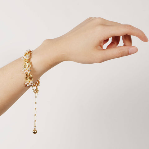 Vintage, Trifari Gold Osmanthus Flower Design, With Mini Pearls Bracelet - Chickalaka